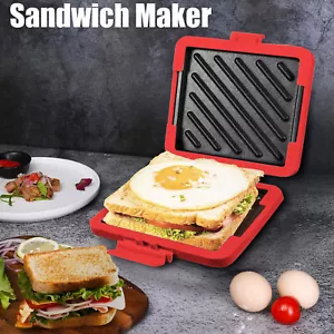 Microwave Sandwich Maker Panini Press Toastie Maker 2-Slice Toasted Waffle - Picture 1 of 14