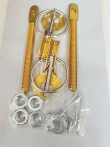 Two Hood Pin Latch Locking Kit Gold Color Universal Aluminum Alloy Mount Bonnet - Foto 1 di 2
