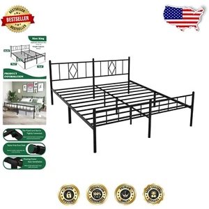 14 Inch King Size Metal Bed Frame with Headboard & Under Bed Storage, Noise Free - Picture 1 of 10