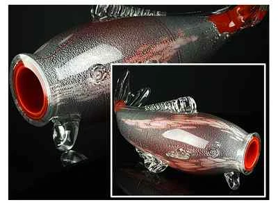 ESTÁTUA DE CARPA KOI JAPONESA / Vidro Merano veneziano / Vaso de flores / W 57 × H 23 [cm] - Imagem 1 de 4