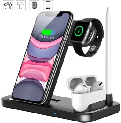 4-in-1 Fast Charger Qi Wireless Charging Station for Apple Watch iPhone Pencil  - Image 1 of 4