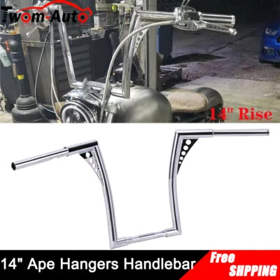 Manillar de suspensión de 14" Rise Ape cromado para Harley Sportster Softail Dyna FLST FXSB Foto 1 de 4