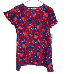 Pioneer Woman Women's Blouse M Tunic Appliqué Red Floral Cottage Core Chiffon - Picture 1 of 11