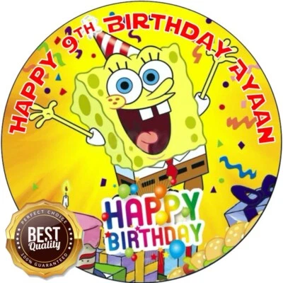SWEET_CAKE_DECORATIONSSWEET SpongeBob SquarePants Cake Topper Round Edible Icing Sheet or Wafer Paper