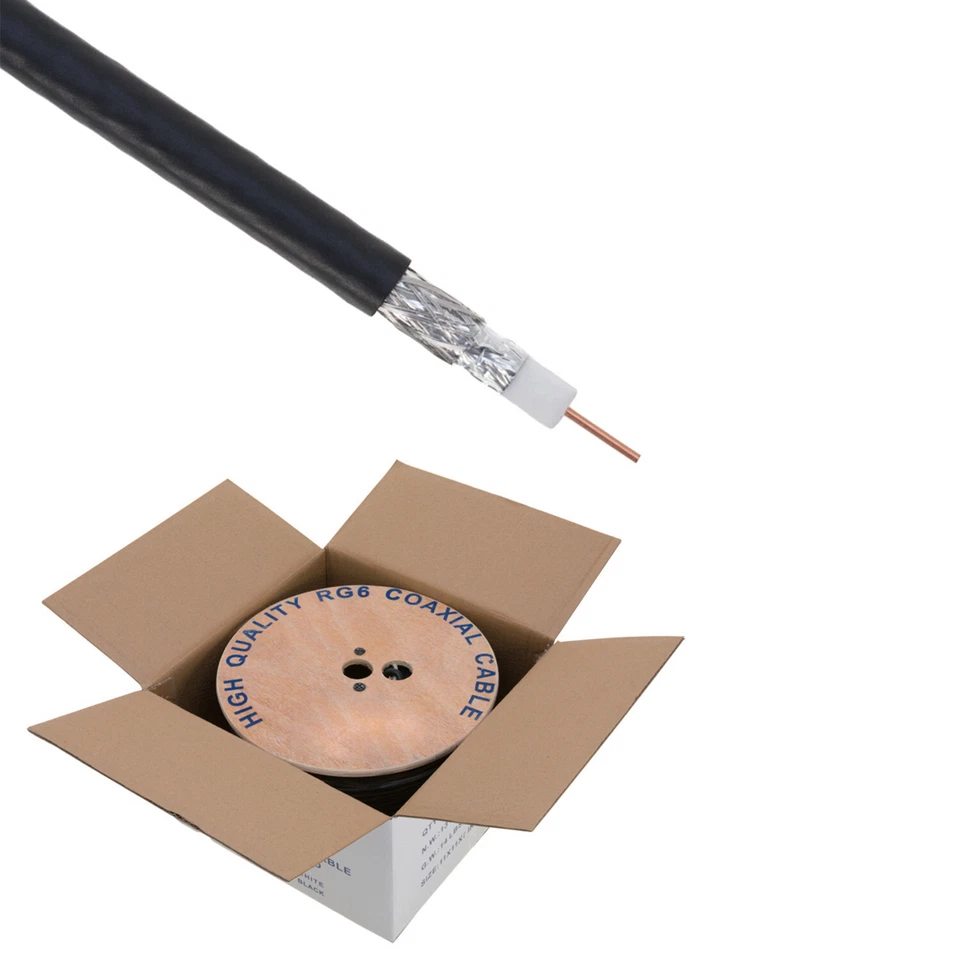 RG6 Coaxial Cable 500ft 18AWG Dual Shield Outdoor Black Coax 3GHz Satellite TV - Image 1 of 4