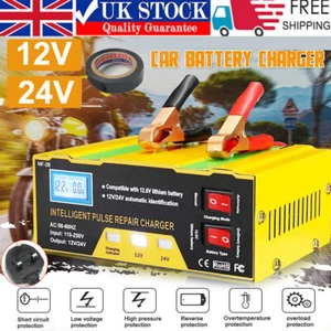 Car Battery Charger Heavy Duty LCD 12V & 24V Trickle / Fast, Vehicle HGV Lorry - Picture 1 of 13