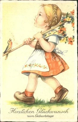 Geburtstag Kind Blumenkranz Vogel  - Bild 1 von 2