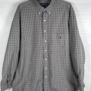 Polo Ralph Lauren Plaid 2XLT LS Oxford Camicia Sportiva Pony Logo XXL Grigio Nero - Foto 1 di 8