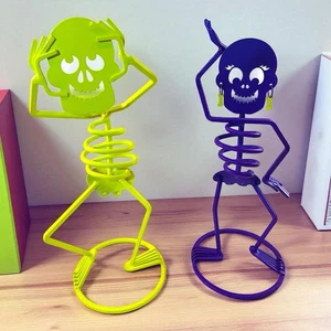 PARTYLITE Votive Candle Holder Mr & Mrs BONES Yellow Metal SKELETONS NWOB - Picture 1 of 13