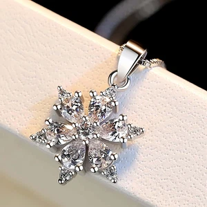 2TCW Pear Lab Created Diamond Snowflake Pendant 14k White Gold Plated Xmas Gift - Picture 1 of 8