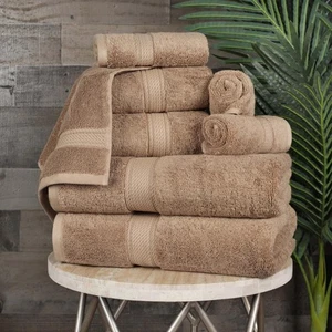 Egyptian Cotton Pile Plush Heavyweight Absorbent Soft 8 Piece Towel Set @ - Picture 1 of 43