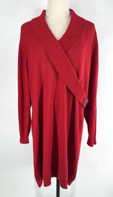 Lane Bryant Red Sweater Faux Wrap Dress Knit Buckle Long Sleeve Party 18/20 New - Image 1 of 4