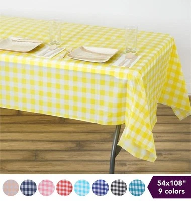 10 pcs 54 x 108" Checkered Disposable Plastic Rectangular Tablecloths Covers - Image 1 of 3