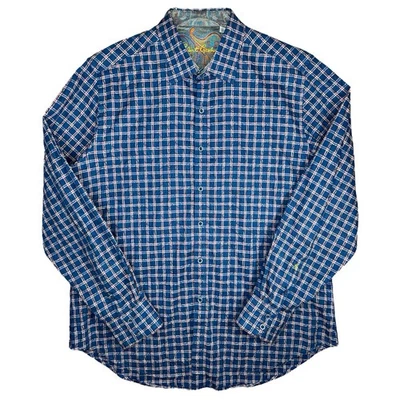 Robert Graham Blue Red White Paisley Plaid Classic Fit Button Up Flip Cuff Shirt - Image 1 of 4