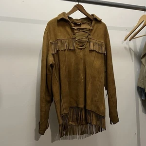 Vintage Berman buckskin deer  suede leather fringe jacket pullover size Small - Picture 1 of 9
