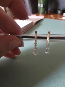 Qvc Gold Plated Sterling Silver Hoop Floating Stone Diamonique Earrings - Picture 1 of 3