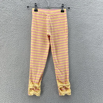 Matilda Jane Leggings Girls 6 Yellow Pink Striped Bows Back Comfort Casual - Image 1 of 4
