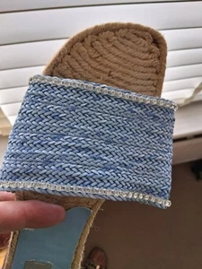 Summer Sandles, Pale Blue with Diamante Trim, Raffia Soles. - Picture 1 of 5
