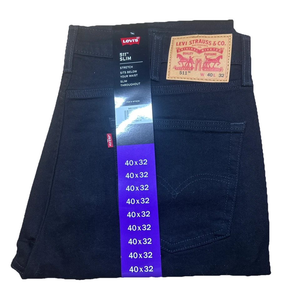 Levis 511 Slim Men's 40x32 Jeans Black Slim Fit Stretch