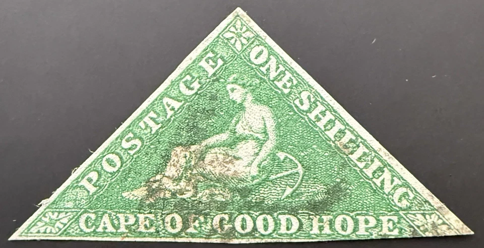 Sello Cabo de Buena Esperanza 1859, SG8b 1s verde oscuro profundo, usado, gato 550 £ Foto 1 de 2