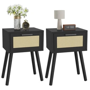 Nightstand Set of 2, End Table, Small Bedside Table, Handmade Rattan Decorate... - Picture 1 of 9