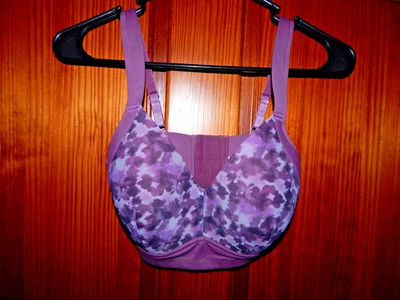RHONDA SHEAR PURPLE FLORAL BRA, WIRELESS, MEDIUM LINMING, SIZE SMALL, 9409 - Image 1 of 3
