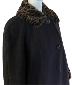 Vtg J+D Petite Leopard Print Trim Full Length Wool Over Coat Made In USA XL - Picture 1 of 10
