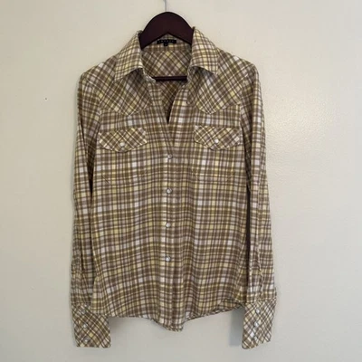 THEORY 女式美国制造珍珠扣长袖西部法兰绒-尺寸 4-6 (P) — 第 1/4 张图片