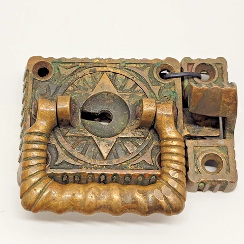 Ornate Antique Victorian Bronze Ice Box Lock W/ Star of David Shield NO KEY! Cover