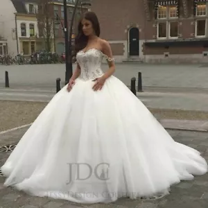 Prinzessin Ballkleid Brautkleid Hochzeitskleid Off-Schulter Schnürt Weiß n.Maß - Bild 1 von 9