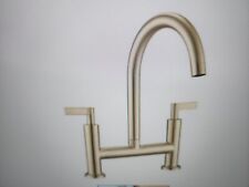 Flynama Two Hole Double Handle Bridge Kitchen Faucet in Brushed Gold