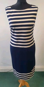 Gina Bacconi UK12 Sleeveless Navy & Cream Striped Bodycon - Picture 1 of 7