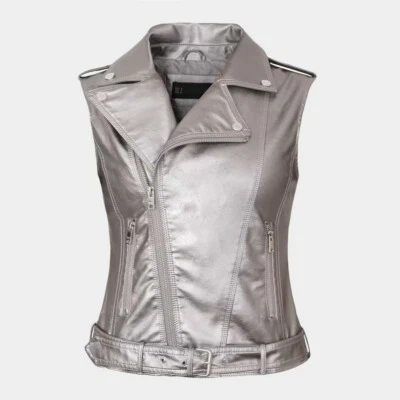 Chaleco de cuero sintético para mujer Chaleco Chaqueta de motociclista Chaleco Top Blazer Aspecto húmedo Foto 1 de 4