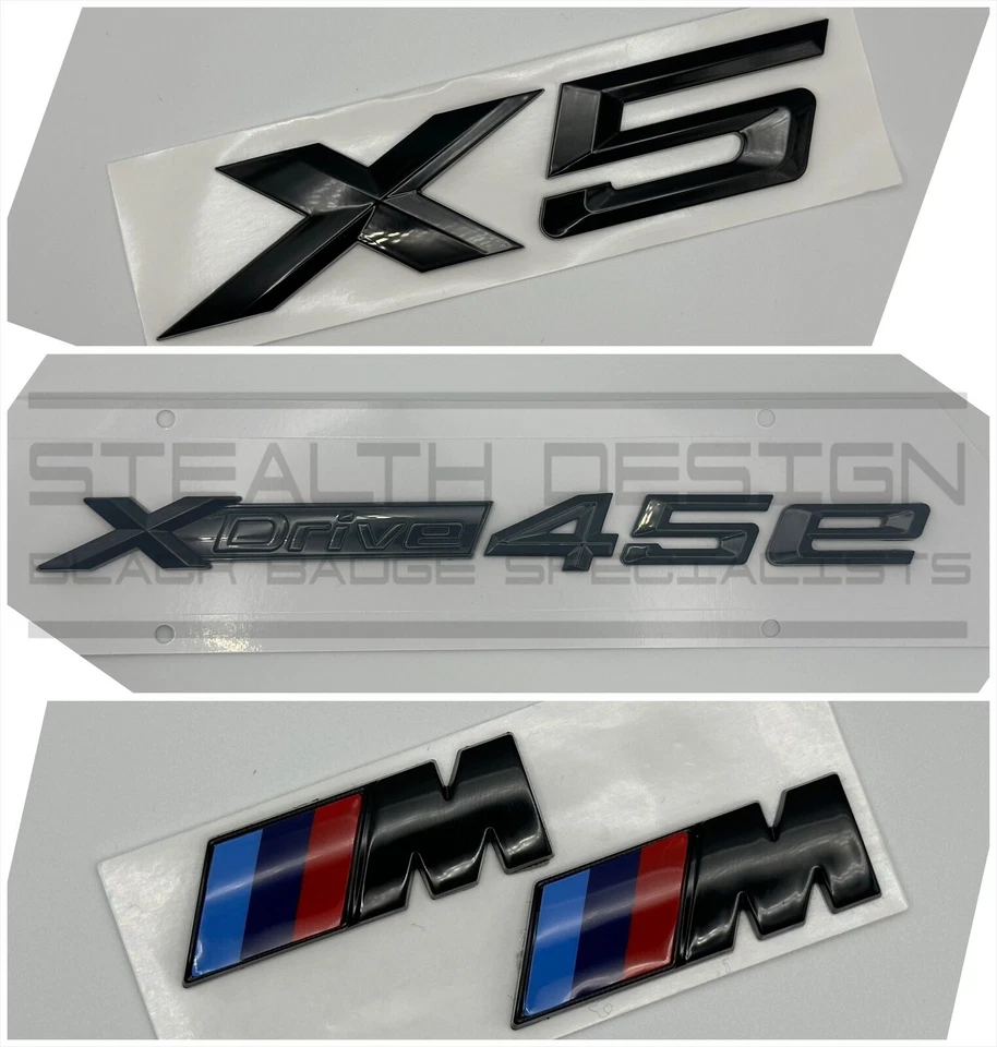 Fits BMW X5 xDrive 45e Badge For Rear Boot Full Gloss Black Stealth Set OEM+ G05 - Image 1 of 1