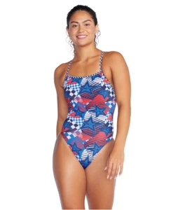 Speedo Girl's MEDIUM (32) Olympic Overdrive Double X Back One-Piece in Blue - Picture 1 of 8
