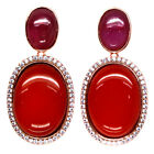 18 X 24 mm. Orange-Carnellan Ruby Cubic Zirconia Earrings 925 Silver Sterling