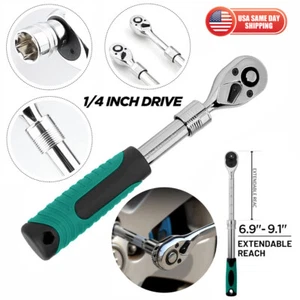 1/4" DR Drive Telescopic Extendable Long Handle Ratchet Socket Wrench 6-9" - Picture 1 of 7
