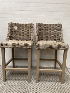 Cox & Cox Two Round Rattan Counter Stools, RRP850 - Can Deliver
