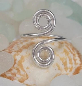 Women's Solid Metal Vintage Swirl Adjustable Toe Ring White Gold Plated Silver - Picture 1 of 5