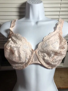 Vintage Olga 33580 Satin transparent bestickt Spitze BH UW Damen 36DD rosa neu ohne Etikett - Bild 1 von 9