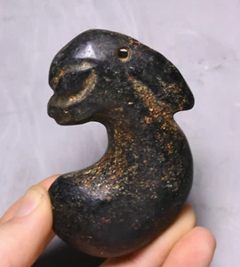 7.5cm Hongshan Culture Meteorite Iron Stone Carving Dragon Hook Amulet Pendant - Picture 1 of 5