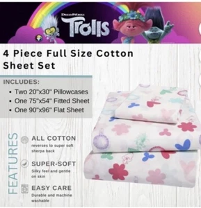 Set lenzuola Trolls World Tour Morning Bird completo o regina cotone biologico premium - Foto 1 di 6