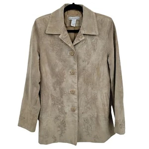 Chaqueta de Cuero Vintage Años 90 Cazadora M Tostado Neutro Bordada Country Rodeo - Imagen 1 de 11