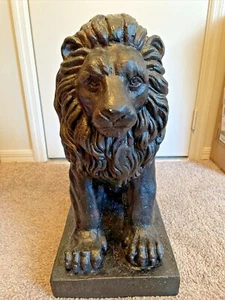 LARGE DECORATIVE BLACK RESIN? PAINTED LION STATUE FIGURE - 21"x12"x24" - PICK UP - Picture 1 of 12