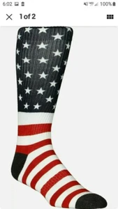 HURLEY Lifestyle USA Crew Socks  (6-10) Red White Blue American Flag Stars - Picture 1 of 5