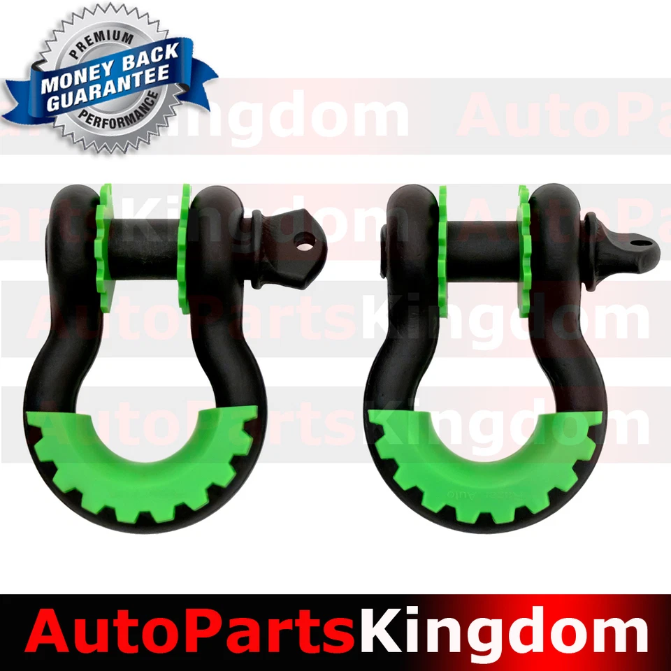 1 Pair 3/4" Black 4.75 ton D-ring Shackle+Green Isolator Washers Silencer Clevis - Image 1 of 1
