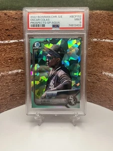 2022 Bowman Chrome Sapphire Edition Oscar Colas Aqua SP Variation #28/99 PSA 9 - Picture 1 of 2