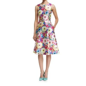 OSCAR DE LA RENTA Floral Silk A-Line Knee Length Dress Sz4 - Picture 1 of 7