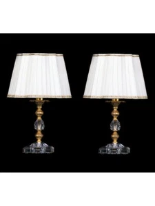 Brass Bedside Lamps Gold Leaf Crystal With Shade - Picture 1 of 1