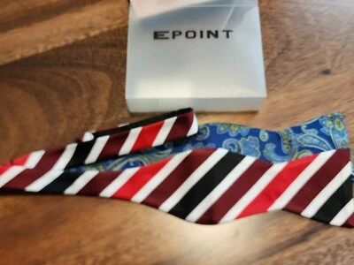 Pajarita de microfibra hecha a mano a rayas rojas blancas Epoint para hombre nueva con etiquetas Foto 1 de 3